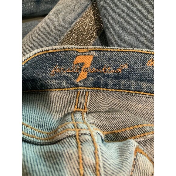 7 For all Mankind Med Wash "The High Waist Ankle Skinny" Jeans W/ Stripe, Sz 29 - Picture 8 of 10